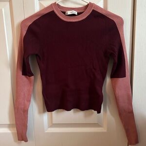 Zara Pink Maroon Block Ribbed Crew Long Sleeve Sweater Size Medium
